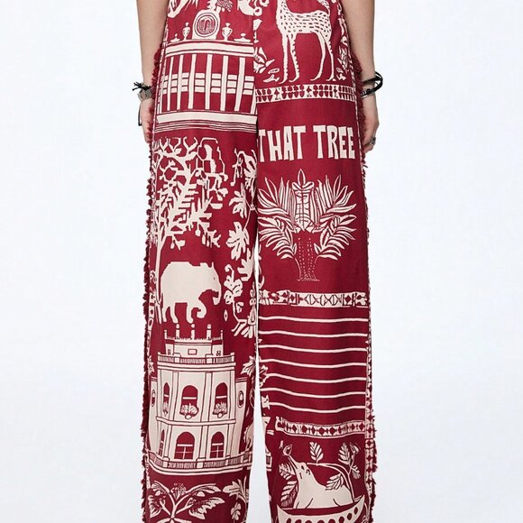 Multicolor Casual Women's Exotic Style Printed Tassel Baggy Pants - Picture 5 of 6